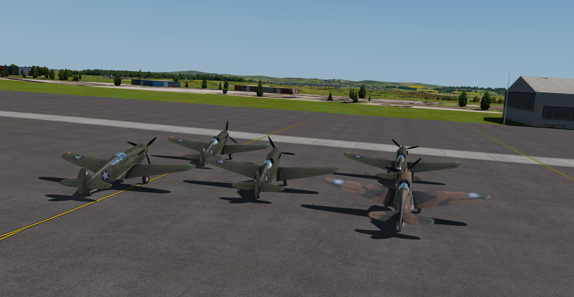 Leader Joe pulled together a P40 flight today.  Here we have just landed.
